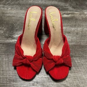 Lulus Asher Red Fabric Knotted High Heel Sandals Size 5.5